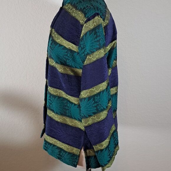 Chico’s Women’s Jacket Turquoise Purple Green Stripe Front Button Size 0 =XS 4/6 - Picture 5 of 11